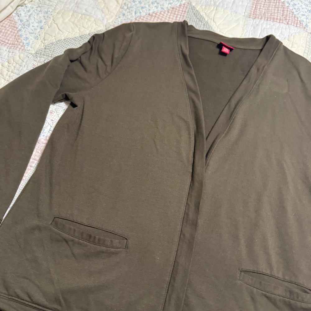 Merona Womens XXL Olive Brown Zip Front Cardigan Pockets Stretch Knit Jacket‎